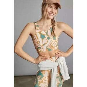 Anthropologie Dazey‎ LA Art To Wear Geometric Faces M Gym Crop Top & Shorts Set